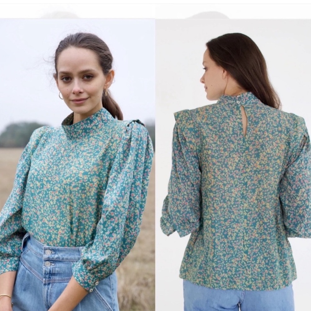 MIRTH 100% Cotton Venice Long Sleeve Floral Lightweight Blouse Size Small